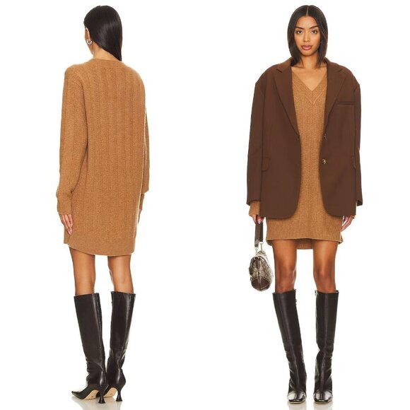 Rag & Bone Durham Cashmere Camel Brown Herringbone Knit‎ Mini Dress Size XS - Picture 1 of 11